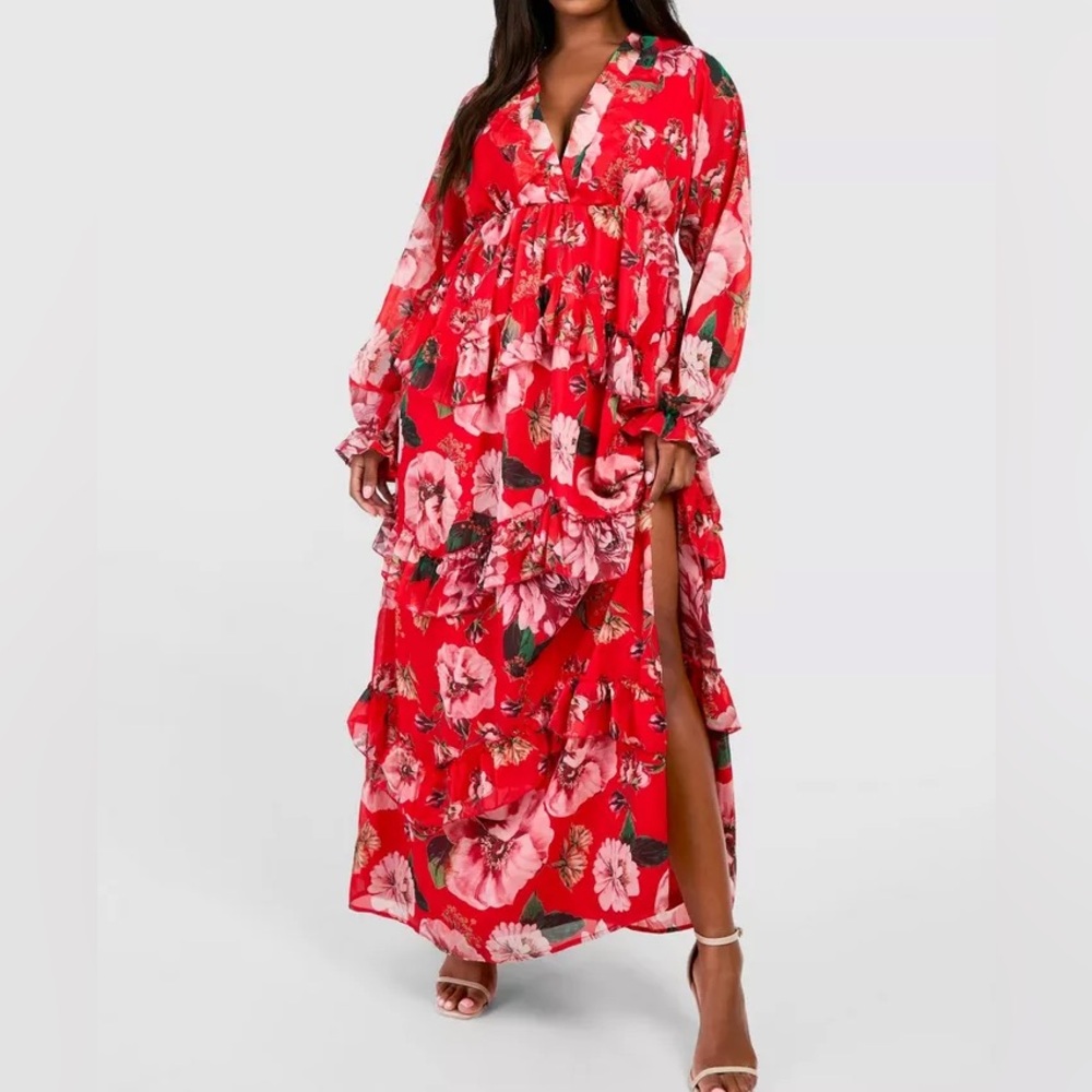 Boohoo Floral Chiffon Maxi Dress